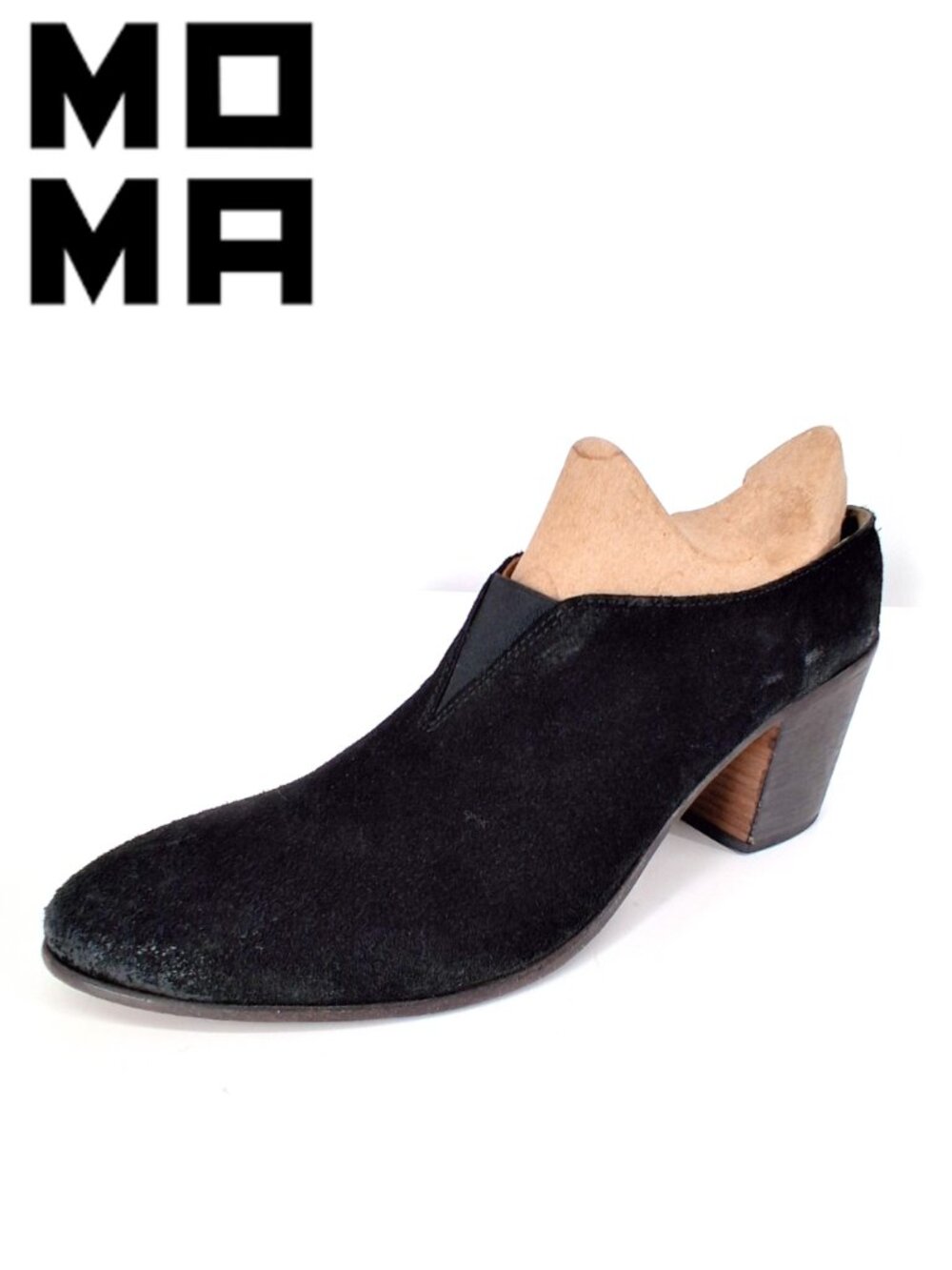MOMA Black Suede Mule Clogs Burnished Leather Block Heel Italy 39